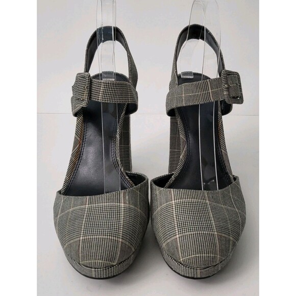 GIANNI BINI Plaid Platform Heels Womens 9.5 Gray Black Plaid High Closed Toe - Picture 2 of 10